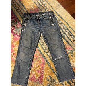 Seven 28 Josefina Embellished Skinny Boyfriend Jeans Distressed Button Front